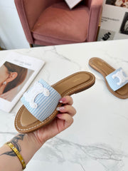 LYMPIA MULE STRIPED BLUE SKY CANVAS WOOL LOGO