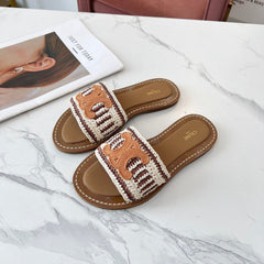 LYMPIA MULE WHITE MIX BROWN RAFFIA PERU BROWN LOGO