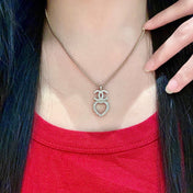 DOUBLE C HEART NECKLACE WITH CRYSTALS WHITE PEARLS AND SILVER METAL