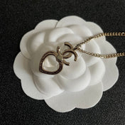 DOUBLE C HEART NECKLACE WITH CRYSTALS WHITE PEARLS AND SILVER METAL