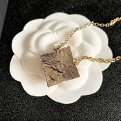 CHANEL 26S DOUBLE C LOGO AMBER CRYSTAL SQUARE PENDANT NECKLACE IN GOLD METAL 633294
