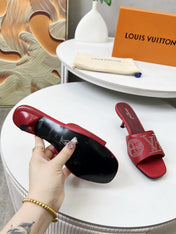 HIGH MULE IN RUBY RED LAMBSKIN WITH RHINSTONES 55 MM