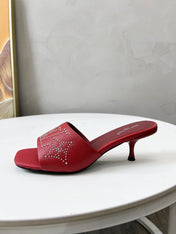 HIGH MULE IN RUBY RED LAMBSKIN WITH RHINSTONES 55 MM