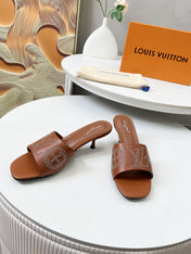 HIGH MULE IN BRONZE BROWN LAMBSKIN WITH RHINSTONES 55 MM