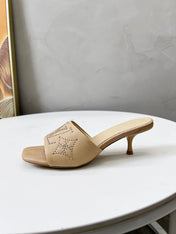 HIGH MULE IN CAMEL BEIGE LAMBSKIN WITH RHINSTONES 55 MM