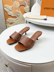 HIGH MULE IN BRONZE BROWN LAMBSKIN WITH RHINSTONES 55 MM