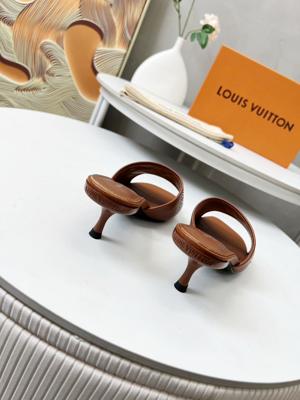 HIGH MULE IN BRONZE BROWN LAMBSKIN WITH RHINSTONES 55 MM