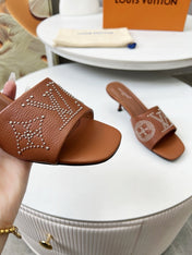 HIGH MULE IN BRONZE BROWN LAMBSKIN WITH RHINSTONES 55 MM