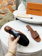 HIGH MULE IN BRONZE BROWN LAMBSKIN WITH RHINSTONES 55 MM