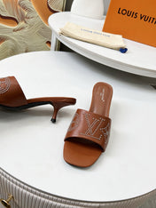 HIGH MULE IN BRONZE BROWN LAMBSKIN WITH RHINSTONES 55 MM