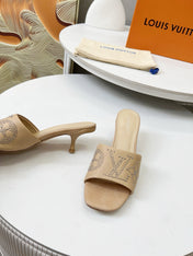 HIGH MULE IN CAMEL BEIGE LAMBSKIN WITH RHINSTONES 55 MM