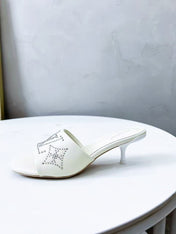 HIGH MULE IN WHITE LAMBSKIN WITH RHINSTONES 55 MM