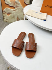 FLAT SLIDE IN BRONZE BROWN LAMBSKIN WITH RHINSTONES