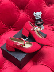 HIGH MARY JANE SHOES CHERRY RED WOOL TWEED