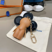 LV KEYCHAIN IN BLACK CALFSKIN AND WOOD