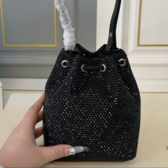 STUDDED BUCKET BAG 19 IN BLACK RE-NYLON MIX CALFSKIN