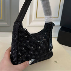 RE-EDITION HOBO SHOULDER BAG 21 IN BLACK STUDDED RE-NYLON