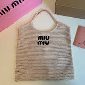 HOLLOW KNITTED TOTE BAG 35 IN OFF WHITE MIX BLACK WOVEN FABRIC