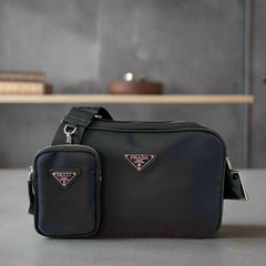 TRIANGLE LOGO CROSSBODY BAG 25 IN BLACK RE-NYLON
