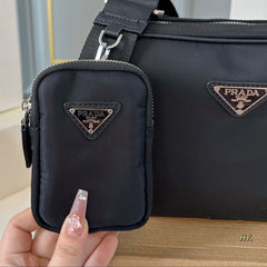 TRIANGLE LOGO CROSSBODY BAG 25 IN BLACK RE-NYLON