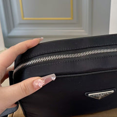 TRIANGLE LOGO CROSSBODY BAG 25 IN BLACK RE-NYLON