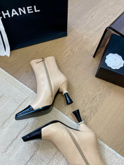 BONGADE BOOTS IN BEIGE MIX BLACK CALFSKIN
