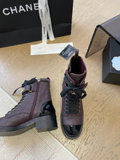 ALPHABET MARTIN BOOTS IN BRUNETTE BROWN MIX BLACK LAMBSKIN