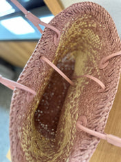 LOE SMALL ANAGRAM BASKET 28 BAG IN TURKISH ROSE IRACA PALM AND CALFSKIN