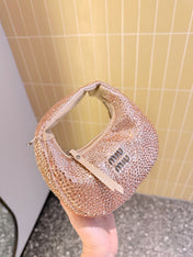 PARTY RHINESTONE BAG 17 IN LIGHT PINK FABRIC AND LEATHER TRIM