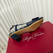 ROGER VIVIER 25S BELLE VIVIER SLINGBACK PUMPS 45MM IN NAVY BLUE MESH FABRIC