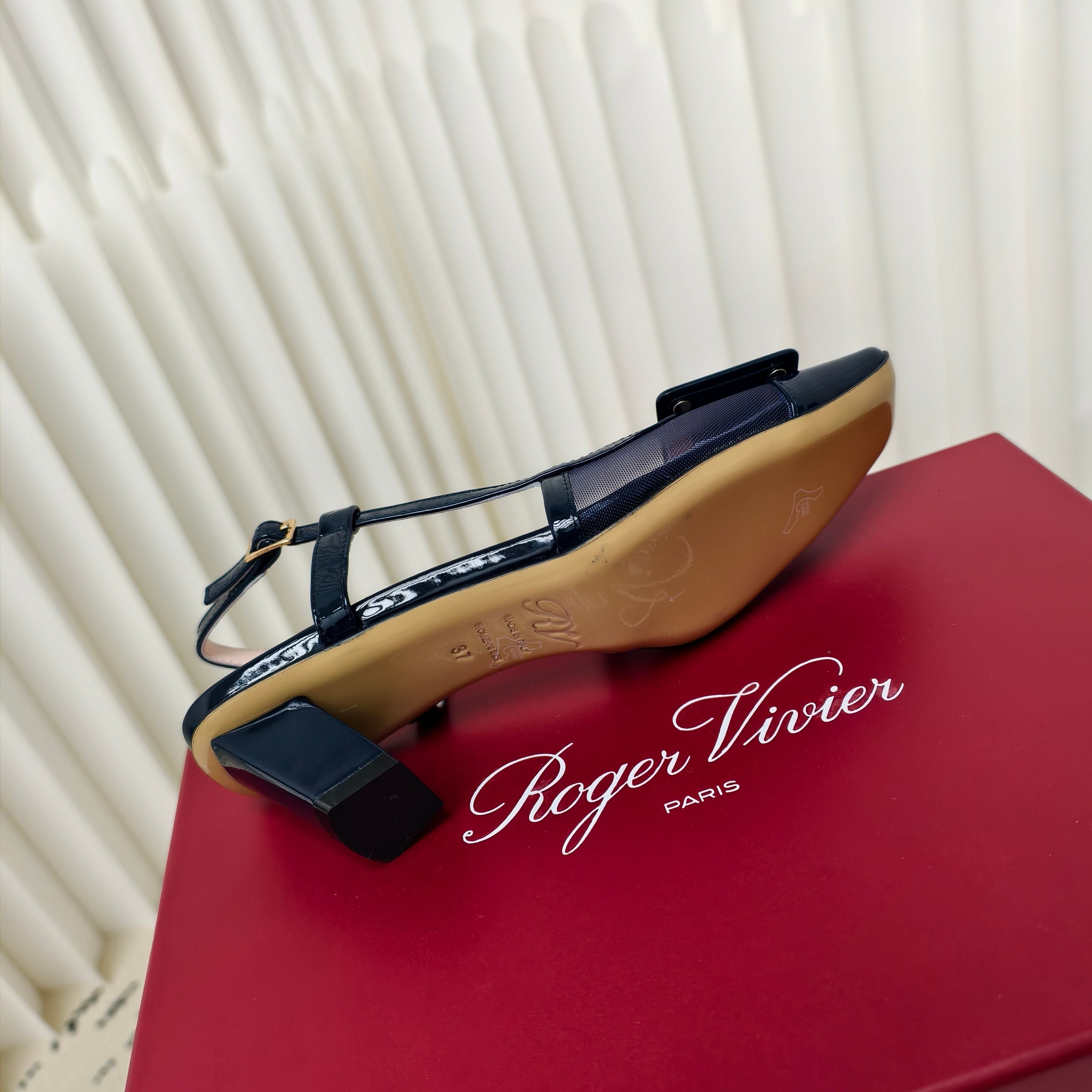 ROGER VIVIER 25S BELLE VIVIER SLINGBACK PUMPS 45MM IN NAVY BLUE MESH FABRIC