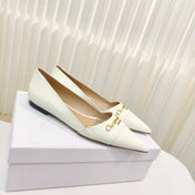 DIOR POINTED BALLET FLATS 25S IN CREAM WHITE GLOSSY LEATHER WITH GOLD HARDWARE