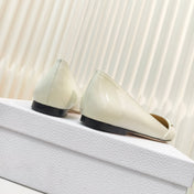 DIOR POINTED BALLET FLATS 25S IN CREAM WHITE GLOSSY LEATHER WITH GOLD HARDWARE