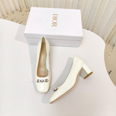 DIOR HIGH HEEL 55 MM 25S IN WHITE LAMBSKIN PEARL DETAILING