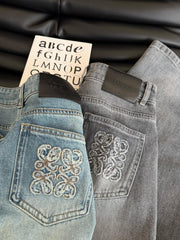 Loewe 25 Embroidered Straight Jeans Denim Cotton