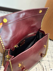 STUDDED BRIEFCASE 34 IN BURGUNDY RED SHINY SMOOTH CALFSKIN