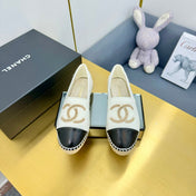 CC ESPADRILLES PLATFORM 25S IN WHITE KNITTED WOOL AND BLACK LAMBSKIN