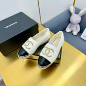 CC ESPADRILLES PLATFORM 25S IN WHITE KNITTED WOOL AND BLACK LAMBSKIN