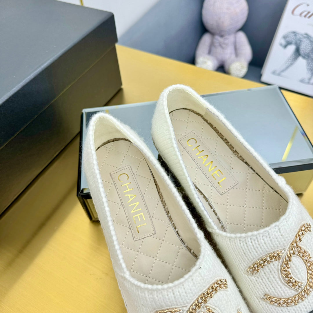 CC ESPADRILLES PLATFORM 25S IN WHITE KNITTED WOOL AND BLACK LAMBSKIN