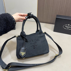 EMBOSSED LOGO MINI TOTE BAG 22 IN BLACK FABIC
