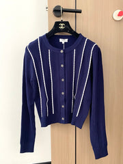 CC 25 Cardigan In Navy Blue Wool