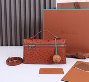 EXTRA POCKET L19 IN RED BROWN OSTRICH LEATHER