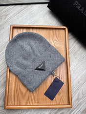 BEANIE HAT IN SHADOW GRAY WOOL AND RABBIT FUR 436396