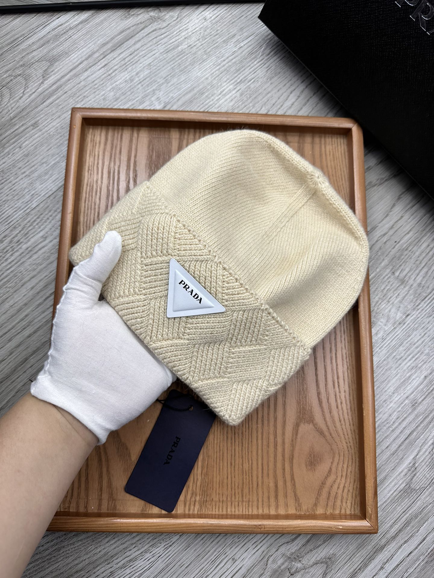 BEANIE HAT IN BISQUE BEIGE WOOL AND RABBIT FUR 436397