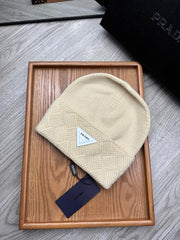 BEANIE HAT IN BISQUE BEIGE WOOL AND RABBIT FUR 342035