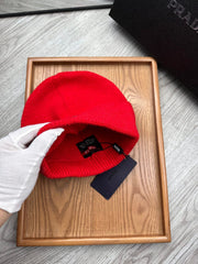 BEANIE HAT IN CHERRY RED WOOL AND RABBIT FUR 342036