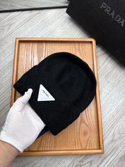 BEANIE HAT IN BLACK WOOL AND RABBIT FUR 342038