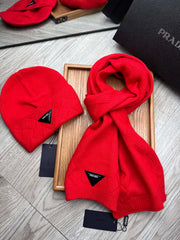 SET SCARF AND HAT IN CHERRY RED WOOL AND RABBIT FUR 397409