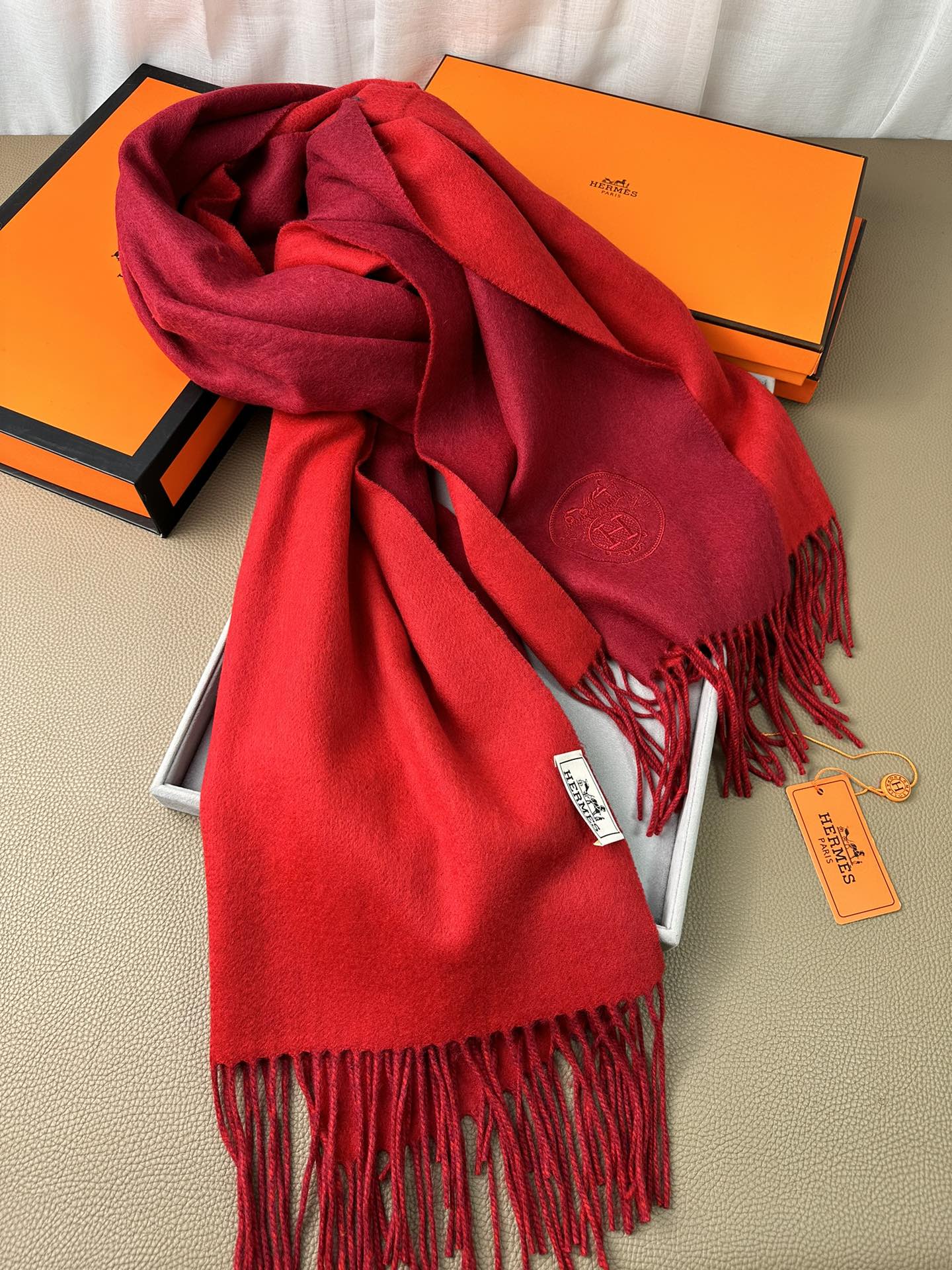 DOUBLE-FACE SCARF 200 CM IN CRIMSON RED CASHMERE