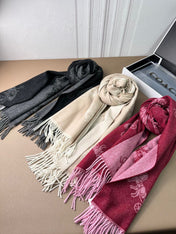 HORSE & CARRIAGE PRINT SCARF 195 CM IN BLACK WOOL 375242